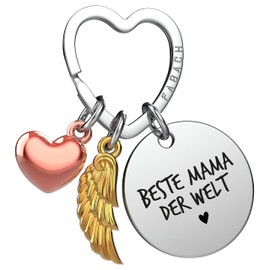 FABACH Best Mum Keyring Guardian Angel Lucky Charm with Heart and Engraving – Best Mum Gifts Keyring – Best Mum Gift Angel Lucky Charm Mother's Day, best mom in the world