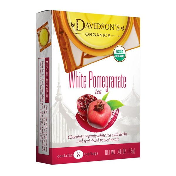 Davidson's Organics, White Pomegranate, 8-count Tea Bags, Pack of 12