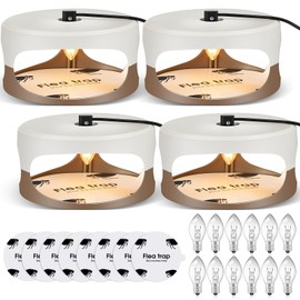 Qualirey 4 Pieces Flea Traps with 8 Sticky Disc 12 Bulbs 4 Electric Wires Flea Traps for Inside Your Home Safe Flea Light Trap for Indoor Safe to Pets(Round Flea Trap,Brown, White)