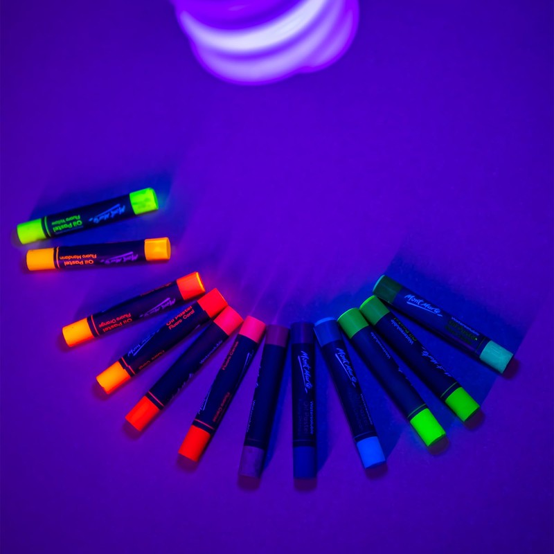 Mont Marte Fluoro Oil Pastels Signature 12pc, 12 Assorted Colours,