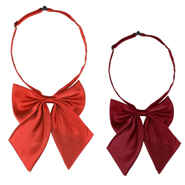Allegra K Women's pre-tied bowknot adjustable neck strap solid colour cute bow tie pack of 2, Red + dark red