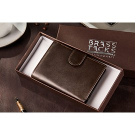 BRASS TACKS Leathercraft Vintage Handmade Full Leather Vertical Tri-Fold Wallet for Women Men RFID Blocking Small Multi Card Case Purse…