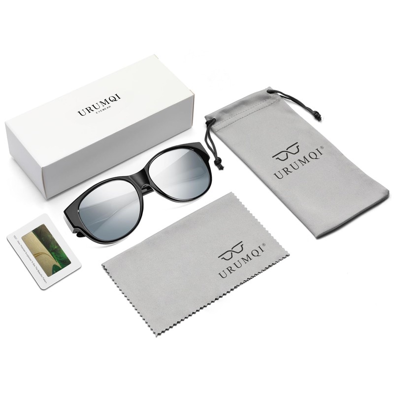 URUMQI Over Glasses Sunglasses Womens, Trendy Round Cat Eye Sun