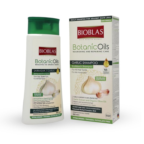 Bioblas Garlic Shampoo - Odorless & Unscented Hair Growth Shampoo for Men & Women - Clarifying Shampoo to Cleanse Hair, Roots & Scalp - Hair Thickening & Anti Thinning Shampoo