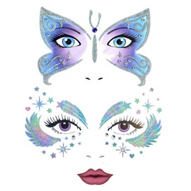 Nirbffo Face Sticker Butterfly Wings Stars Lightning Fairy Flower Festival Body Painting Decoration Temporary Face Tattoos Sticker for Women Party Face Pack of 2