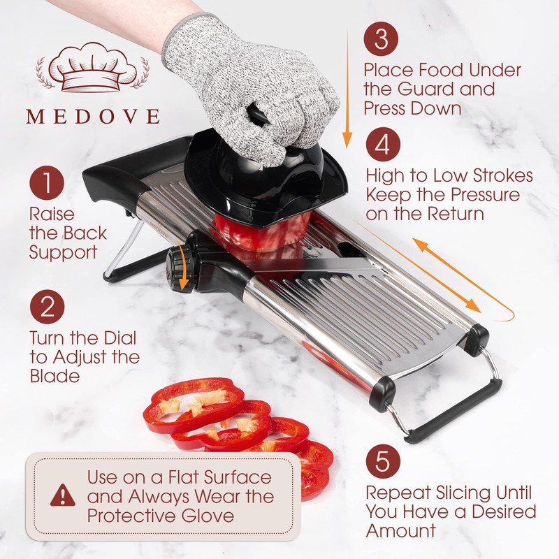 Stainless Steel Mandoline Slicer for Kitchen – 6-Setting Adjustable, 16.5