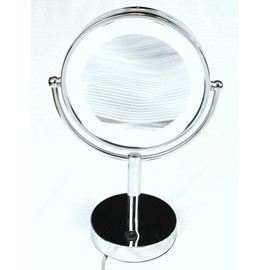 Hospitality Source Deluxe Double Sided Bright White LED Make-up Mirror with Polished Chrome Finish. Commercial Grade. 1x/5x Magnification