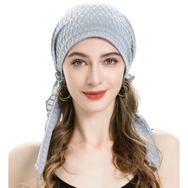 ZLYC Women's Chemo Turban Hat, Pre-Tied Headscarf, Head Wraps, Lightweight Hat, Waffle grey