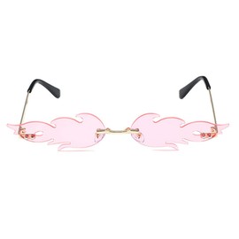 RUNHUIS Fire Flame Sunglasses Flame Rimless Sunglasses Rimless Wave Glasses Fire Shaped Glasses Eyewear for Party (clear pink)