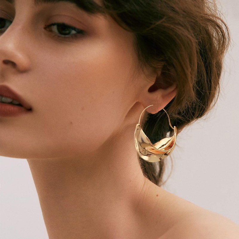Goresory Gold Chunky Irregular Drop Fulani Statement Earrings for Women