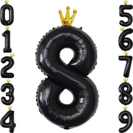 T-Antrix Number 8 Balloons - Large, 40 Inch |8 18 80 Birthday Balloons for Men Boys |Giant Kids Party Balloons | 8th Birthday Decorations | Number 8 Balloons for Birthdays, Black