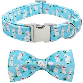 Lionet Paws Blue Dog Collar with Bow Tie, Durable Comfortable Cotton Easter Collar with Metal Click Closure for Dogs, Neck 40-66 cm