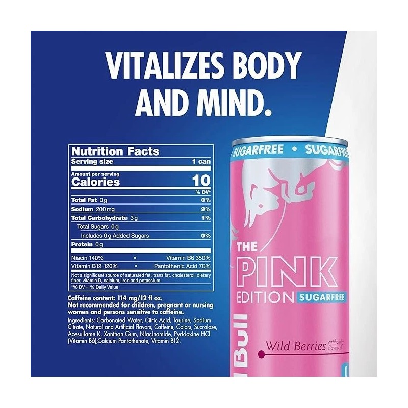 Red Bull Pink Edition Sugar Free Energy Drink, Wild Berries,