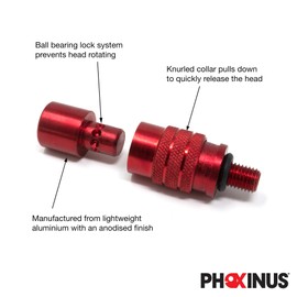 Phoxinus Quick Release Connectors for fishing bank sticks, buzz bars, bite alarms, rod rests. rod pods, landing nets and keep nets