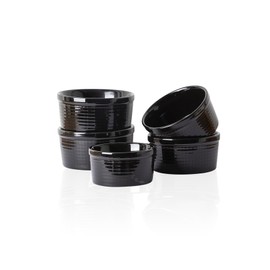 Yachi 8oz ramekins Oven Safe dessert bowls,Dipping sauce cups,Ceramic Creme Brulee,Baking Souffles Ceramic Ramekin Set of 6,Black
