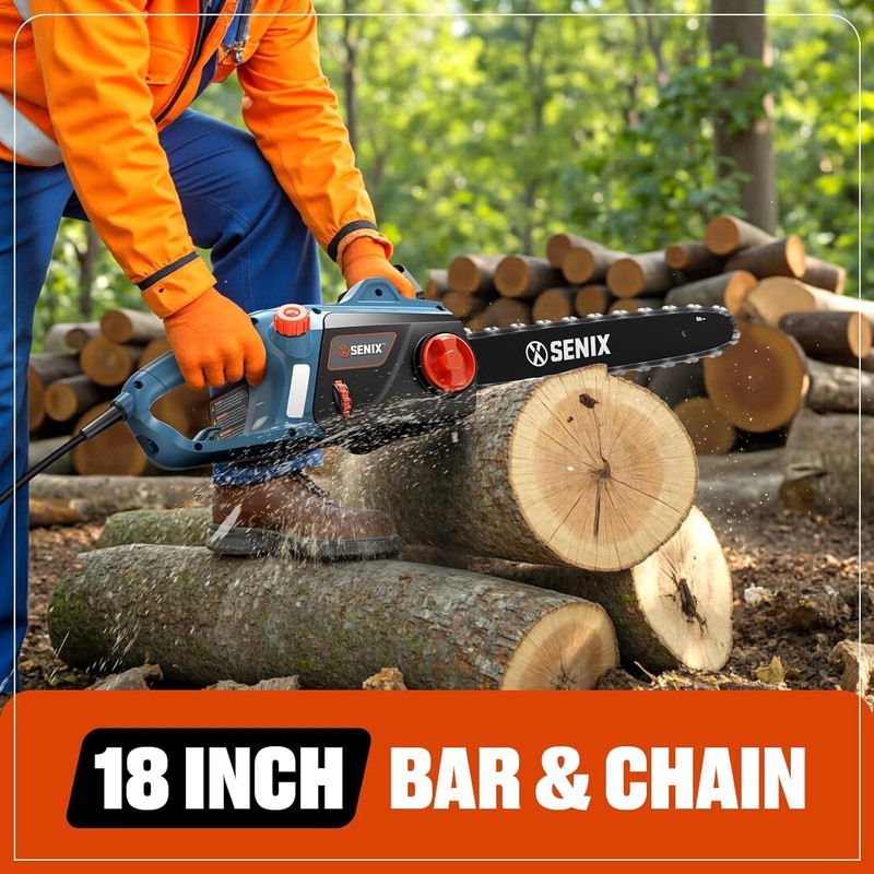 SENIX Electric Chainsaw, 18" Corded Chainsaw,15 Amp Chain Saw for
