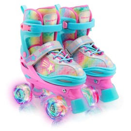 Xino Sports Roller Skates for Girls - Fun Rainbow Light Up Kids Roller Skates, Adjustable Roller Skates with Illuminating LED Wheels, Multicolor Girls Skates, Premium Roller Skates for Kids