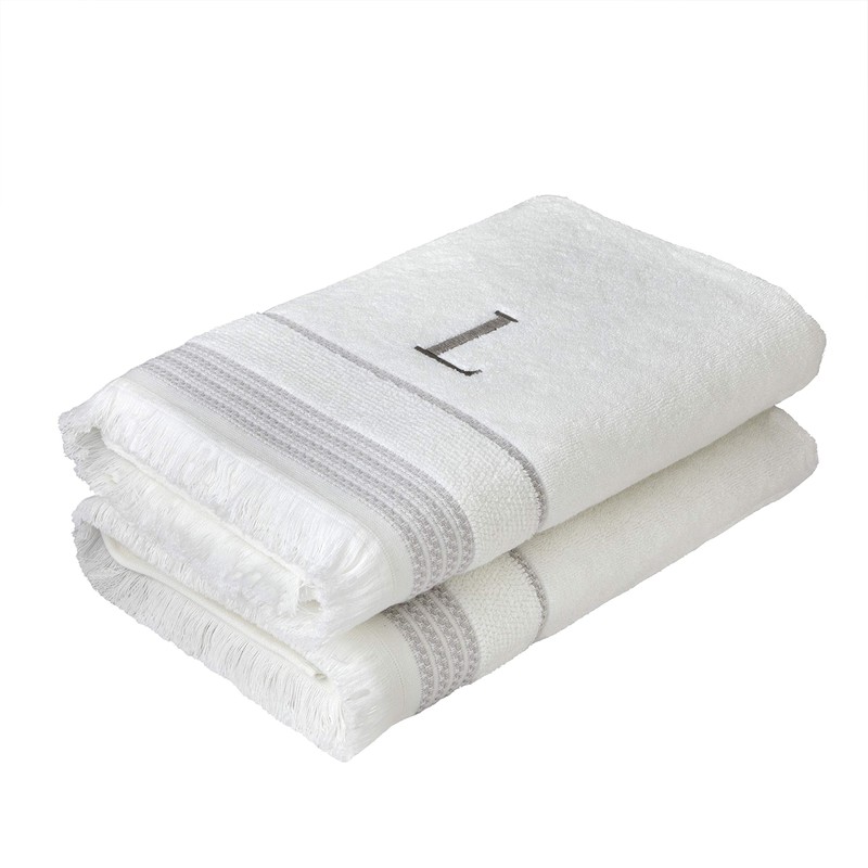 SKL Home Casual Monogram Bath Towel, L, 28x54, White