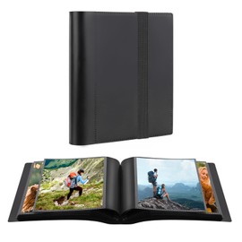 Aevdor 5x7 Photo Album Holds 64 Photos Black Inner Pages with Strong Elastic Band, Small Photo Album 5x7, Mini Picture Book for 5 x 7 Artwork, Pictures, Kids Art Storage, Postcards, Drawings (Black)