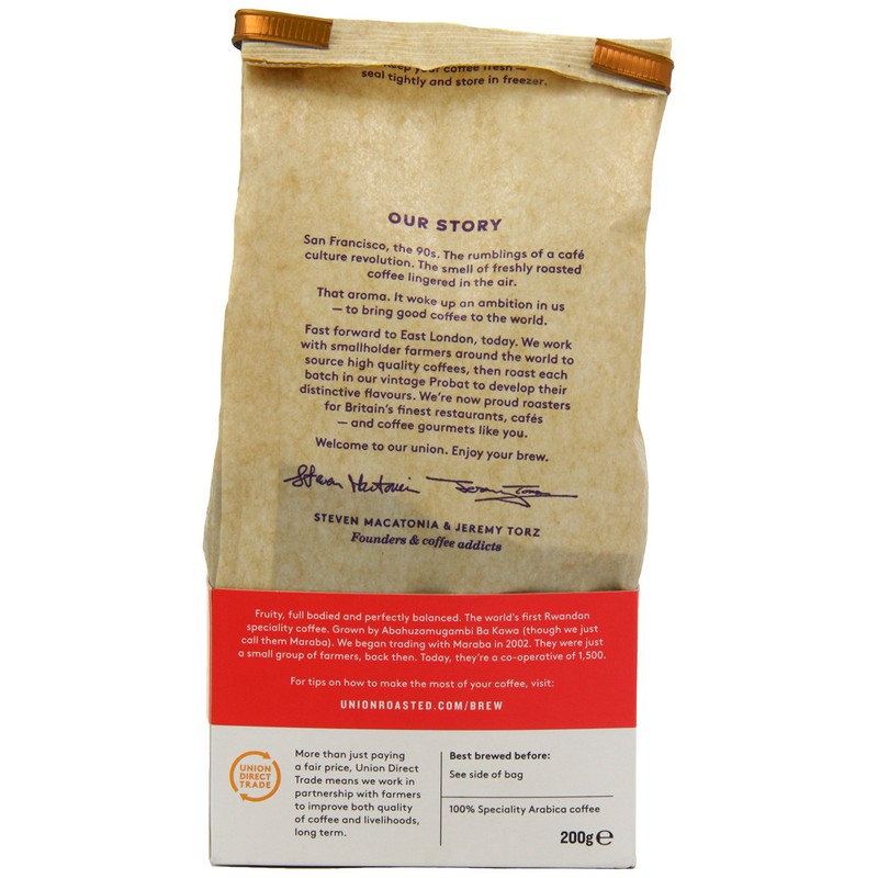 Union Hand Roasted Coffee Maraba Rwanda Ground Coffee, 200g