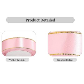 Blush Pink Satin Ribbons 1 Inch x 25 Yards, Fabric Ribbon with Gold Edges Border for Gift Wrapping, DIY Crafts, Floral Bouquets, Hair Bows, Sewing Projects, Baby Shower and Wedding Party Decorations