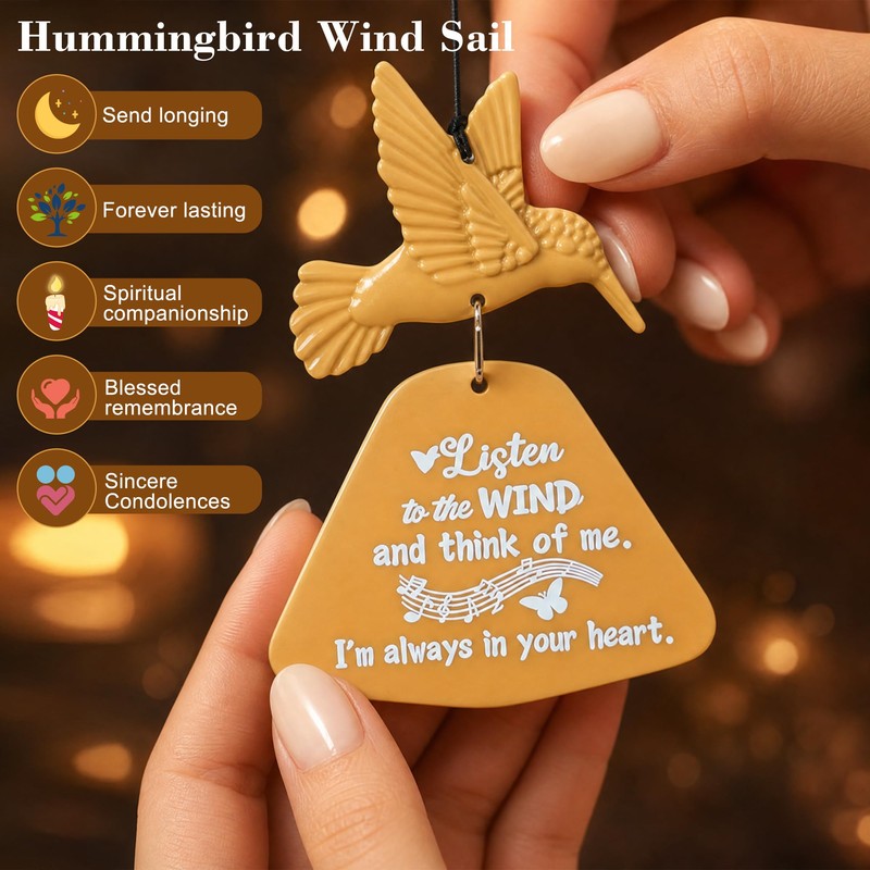 Memorial Wind Chimes with Hummingbird Crystal Ball, Sympathy Wind Chimes