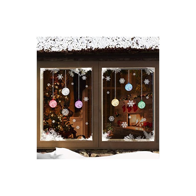 Christmas Stained Merry Christmas Bauble Snowflake Window Stickers Cling (Merry