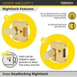 Sterling NLB201 Narrow Deadlocking Brass Plated Nightlatch