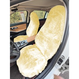 Sisha-A Sheepskin Seat Cover, Genuine Australian Sheepskin Fur Car Seat Cover, Universal fit, Full Coverage, Furry, Short Wool Seat Cover for Car, SUV, Truck, CRV, Motohome and So on (Beige)