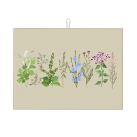 Extra Large Flower Herbs Dish Drying Mat, 18x24 Inch Non Slip Kitchen Counter Mat, Thick Absorbent Microfiber Pad for Dishes, Sink