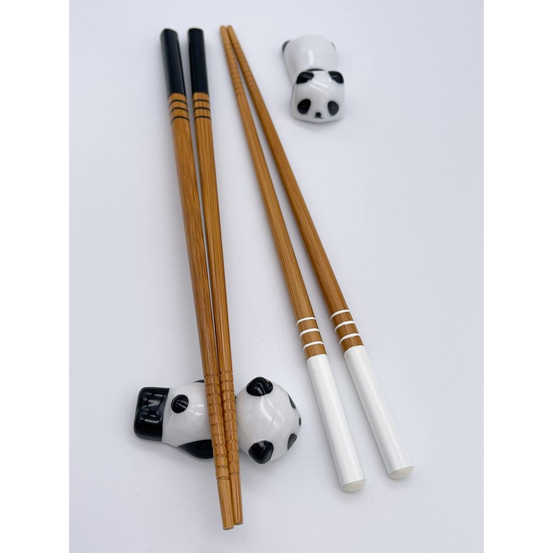 Sushi Chopsticks Set Panda 2 Pairs Including Ceramic Base Premium