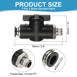 PATIKIL Pneumatic Ball Valve 3/8" OD x 1/4" PT Male Thread, Push to Connect Fitting Ball Valve Air Flow Control Valve Hose Fittings Straight Quick Connect Union for Compressed Hydraulic