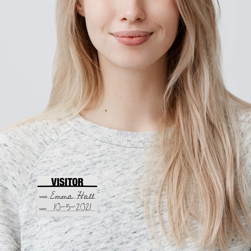 Black On White Visitor Pass / 500 Classic ID Labels/Safety