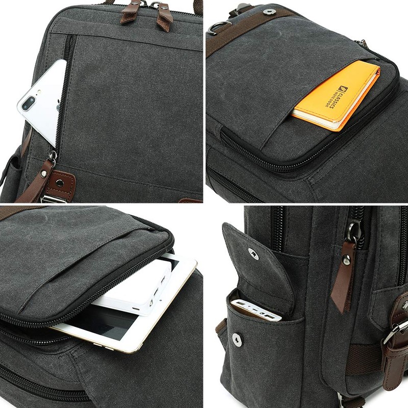 Mygreen Body Bag, Backpack, Crossbody Bag, 2-Way Canvas, Black