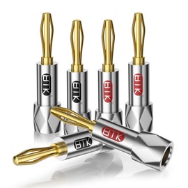 EMK Speaker Banana Plugs Closed Screw 24K Gold Plated Banana Plug Connectors for Speaker Wire, Wall Plate,Home Theater,Audio/Video Receiver,Amplifiers (3 Pairs / 6 Pcs)