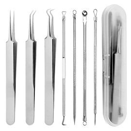 iCovalescent Pack of 7 Blackhead Remover, Pimple Squeezing Tool, High-Quality Stainless Steel Acne Blackhead Remover Extractor Tools, for Face Care with Box