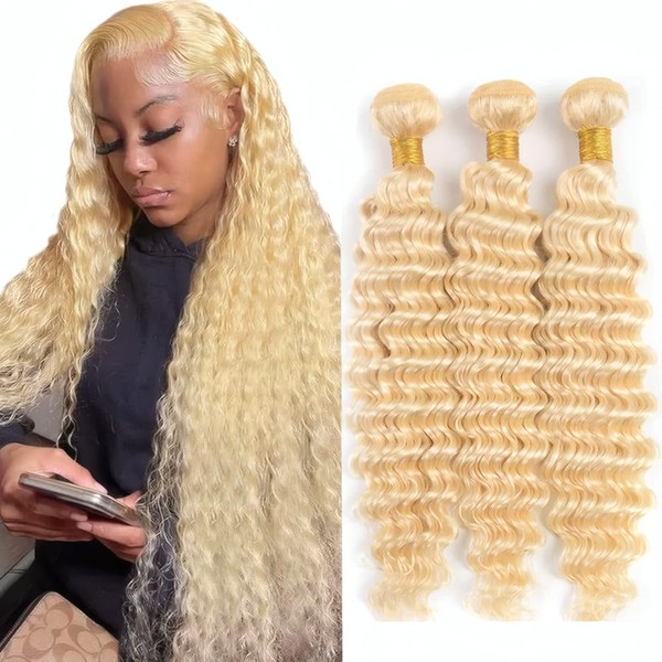 LOIUMGUU Blonde Human Hair Bundles 20 22 24 Inch 3