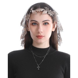 Bozidol Church Catholic Veils for Women Mass - Traditional Short Black Gold Holy Grail & Pomegranate Flower Lace Mantilla Chapel Veils