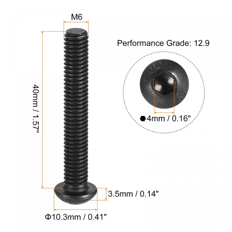 sourcing map M6x40mm Hex Socket Button Head Cap Bolts Screws