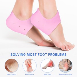 Aphlos 4 Stück Silikon Fersenpolster, Fersensporn Einlagen, Schmerzlinderung bei rissigen Fersen und Plantarfasziitis, Atmungsaktive Gel Heel Cups, Fersenschutz (Pink + Weiß).