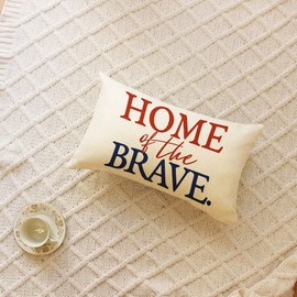 Ogiselestyle America Home of The Brave Lumbar Throw Pillow Cover, 12 x 20 Inch Patriotic 4th of July Memorial Day Independence Day Cushion Case Decoration for Sofa Couch Set of 2