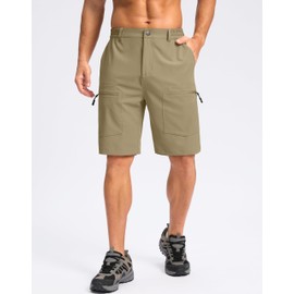 Pudolla Men's Hiking Cargo Shorts 9" Lightweight Stretch Travel Work Shorts for Men Outdoor Casual with 5 Pockets(Dusty Khaki Large)
