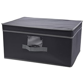 MIJOMA Storage Box with Lid and Handle, Foldable Storage Box for Wardrobe, Clothes, Books, Cosmetics, Toys, Grey (31 x 28 x 15 cm)