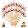 100 Pcs Pink Rose Cocktail Picks, Bamboo Decorative Toothpicks