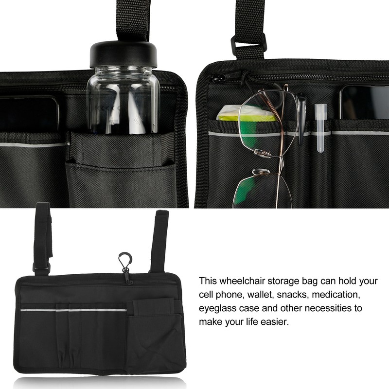 Wheelchair Side Storage Bag Organizer Waterproof Multi Pocket Armrest Pouch