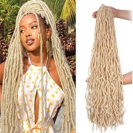 Xtrend 5 Packs Nu Faux Locs Crochet Hair 36 Inch Blonde Pre looped Soft Locs Crochet Hair Synthetic Goddess Faux Locs Braids Hair Natural Wavy Dreadlock Braids Hair Extensions 14strands/pack 613#