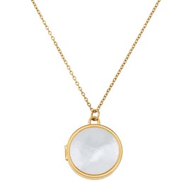 Hobbspring 1 Stück Zierliche Goldkette Für Frauen 44.6cm Natürliche Muschel Medaillon Halskette Flache Runde Muschel Phase Box Anhänger Halskette Mit Edelstahlkette Für Damen Und Frauen