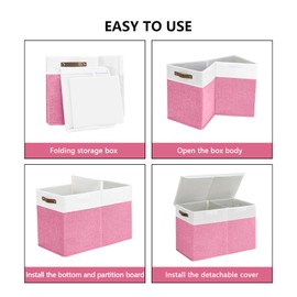 Bagnizer Large Toy Storage Box with Lids, Collapsible Sturdy Baby Storage Organizer Chest Bin Basket for Kids, Boys, Girls, Playroom, Nursery, Bedroom, Closet 25"x13"x16" (Pink and White)