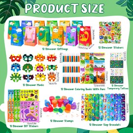 HAPGFS 182PCS Dinosaur Party Favors For 12 Kids, Dinosaur Birthday Party Supplies, Goodie Bags Fillers Pinata Stuffers for Boys and Girls Age 3 4 5 6 7 8 Dino Themed Game Toys