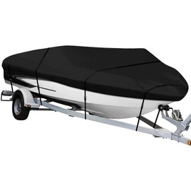 cciyu Boat Cover Fits 11ft-13ft long and beam width up to 68inch 600D Oxfor Ford Heavy Duty Trailerable Cover for V-Hull,Tri-Hull,Pro-Style,Fishing,Bass Boat,Runabout-All Weather Protection Black